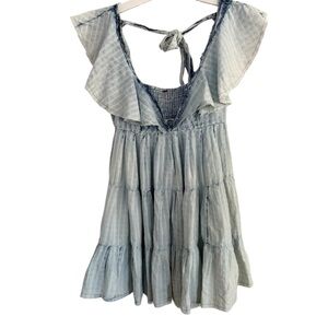 Free People Sky Blue Smocked Mini dress size small